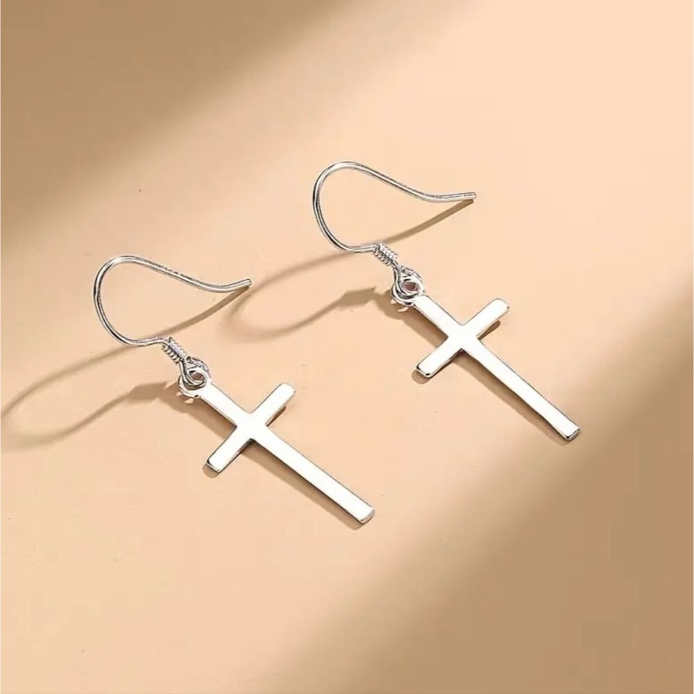 Silver plated small cross earrings minimalist jewelry